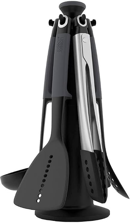 Joseph Joseph Elevate - Kitchen tools & gadgets Carousel 6-Piece Utensil Set with rotating stand, Ergonomic silicone handles, non stick head- Grey, 4