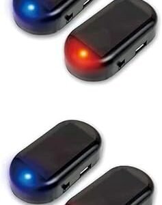 4 Pcs Car Solar Power Simulated Dummy Alarm Warning Anti-Theft LED Flashing Security Light Simulation Lamp Blue and Red