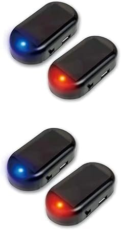 4 Pcs Car Solar Power Simulated Dummy Alarm Warning Anti-Theft LED Flashing Security Light Simulation Lamp Blue and Red