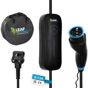 3kW Portable EV Charger | Portable EV Charger | Electric Vehicle Charger | Type 2 | 3kW | Portable Charging | UK 3-Pin Socket | Portable | Black | 15x15x3.5cm