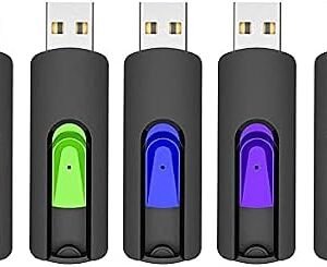 Vansuny 5 Pack USB Stick 64GB USB Flash Drive USB 2.0 Memory Stick Retractable Design Thumb Drive 64g USB Drive for Data Storage (Black, Green, Blue, Red, Orange)