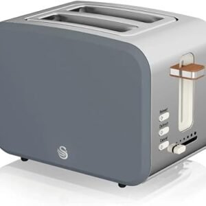 Swan ST14610GRYN Nordic 2 Slice Toaster with 6 Browning Levels, Defrost/Reheat/Cancel, Removable Crumb Tray, Cord Storage, 900W, Grey