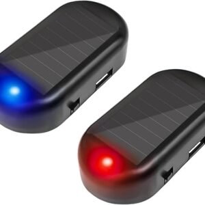 2PCS Solar Power Fake Car Alarm LED Light Simulated Dummy Warning Anti-Theft LED Flashing Security Light Car Alarm System Lamp with USB Port Blue & Red Light