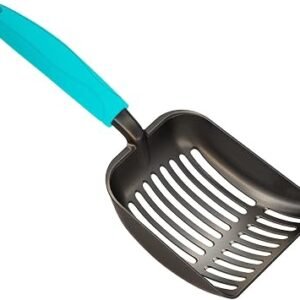 WePet Cat Litter Scoop, Non-Stick Plated Aluminum Alloy Sifter, Kitty Durable Metal Scooper, Deep Shovel, Long Handle, Kitten Pooper Lifter, Size Medium, Coated Black Body with Turkish Blue Handle