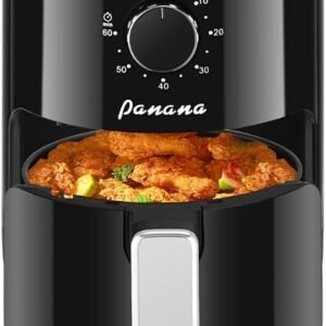 Panana Compact 2L Air Fryer,6 Preset Menus, Adjustable Timer, 0-200?C Temperature Control, Non-Stick Basket, 800W Oven Low Fat Oil Free Healthy Frying Cooker (Black, 2L)