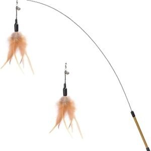 Pawaboo Cat Feather Wand Interactive Toy, 2 Feathers + 1 wand with Bell