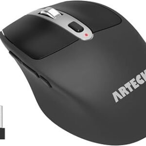 Arteck 2.4G Wireless Mouse with Nano USB Receiver Ergonomic Design Silent Clicking with Side Switch Buttons for Computer/Desktop/PC/Laptop and Windows 10/8/7 Build in Rechargeable Battery Black