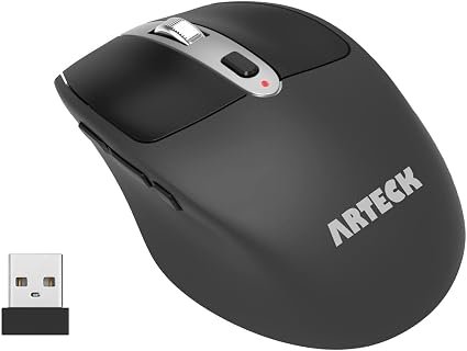 Arteck 2.4G Wireless Mouse with Nano USB Receiver Ergonomic Design Silent Clicking with Side Switch Buttons for Computer/Desktop/PC/Laptop and Windows 10/8/7 Build in Rechargeable Battery Black