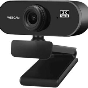 USB Webcam with Microphone, Full HD 2K Web Cam for PC and Laptop, Plug-and-Play, Auto Light Correction, 360? View for Live Streaming Gaming Studying Conferences
