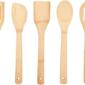 5 Pcs Wooden Kitchen Utensils Bamboo Spatula Turner Ladle Strainer Spoon