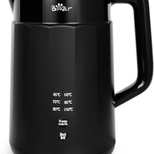 Bear Variable Temperature Electric Kettle, 1.7L, Keep Warm, Black | 304 Stainless Steel, BPA-Free, 45-100°C, 2200W Fast Boil, Auto Shut-Off, Boil Dry...