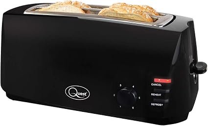 Quest 4 Slice Toaster with 6 Settings 1400W Black