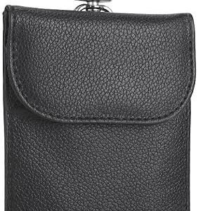 RFID Signal Blocker Faraday Pouch for Car Keys, Gate Remote, Premium PU Leather, Jammer for Keyless Entry, Relay Attack Prevention, Anti-theft Protection (Black)