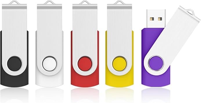 KOOTION 8 GB USB Flash Drive 5Pack USB 2.0 Stick Swivel Memory Stick 8 GB Pen Drive Metal Cap Thumb Drives (5 Mix-color: Black, White, Red, Yellow, Purple)