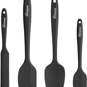 NileHome Silicone Spatula Set, High Heat-Resistant Premium BPA-Free One Piece Seamless Design, Non-Stick Rubber with 18/8 Stainless Steel Core, Cooking/Baking Utensil Set of 4, Black