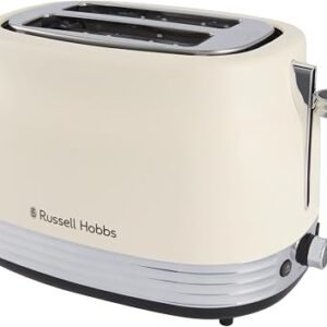 Russell Hobbs Toaster 2 Slice, Hanley Retro Cream, 6 Browning Levels, Wide Slots, Stylish Matte finish With Chrome Accents, Removable Crumb Tray for Easy Cleaning, 930W