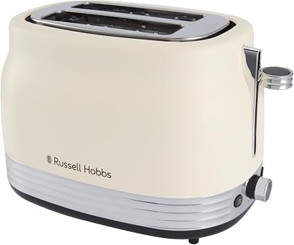 Russell Hobbs Toaster 2 Slice, Hanley Retro Cream, 6 Browning Levels, Wide Slots, Stylish Matte finish With Chrome Accents, Removable Crumb Tray for Easy Cleaning, 930W