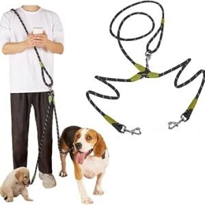 Double Dog Leash, Crossbody Lead Rope for Running Walking Training(Black-2)