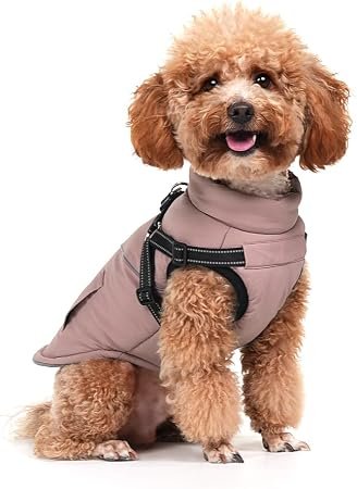 Dog Coat with Harness, Waterproof Winter Jacket Warm for Small Dog,Pink S | Reflective Windproof Cold Weather Dog Coat with Harness, Fleece Lined, Zipper,...