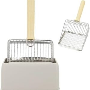 Cat Litter Scoop with Holder, Big Cat Litter Scoop with Built-in 2 Types of Gap, Stainless Steel Cat Litter Sifter with Hook, Heavy Duty Kitten Poop Lifter