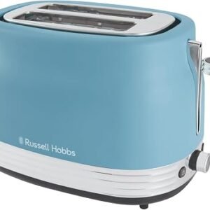 Russell Hobbs Toaster 2 Slice, Hanley Retro, 6 Browning Levels, Wide Slots, Stylish Matte finish With Chrome Accents, Removable Crumb Tray for Easy Cleaning, 930W, Blue/Cream (Matte Blue)