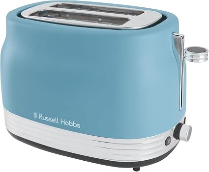 Russell Hobbs Toaster 2 Slice, Hanley Retro, 6 Browning Levels, Wide Slots, Stylish Matte finish With Chrome Accents, Removable Crumb Tray for Easy Cleaning, 930W, Blue/Cream (Matte Blue)