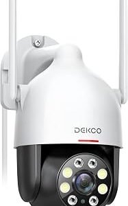 DEKCO 2K Security Camera Outdoor with Motion Tracking, Pan-Tilt 360° View, CCTV Camera, Sound-Lights Alarm, Home WiFi Camera, Color Night Vision (1-Pack)