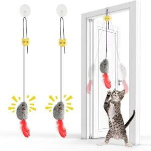FYNIGO Cat Toys for Indoor Cats, 2 Pcs Door Hanging Mouse with Feather Tail