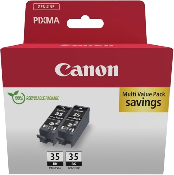 Canon PGI-35 Twin Pack of 2 Cartridges (2x Black) Genuine (Recycled Cardboard Multipack)