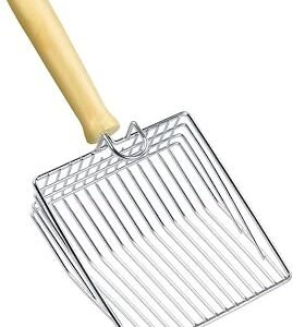 Cat Litter Scoop, Stainless Steel, Metal Scoop, Efficient Filtration, Ergonomic Wooden Handle, Indoor Use, 25x114.99x4 cm, Primary Color