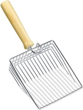 Cat Litter Scoop, Stainless Steel, Metal Scoop, Efficient Filtration, Ergonomic Wooden Handle, Indoor Use, 25x114.99x4 cm, Primary Color