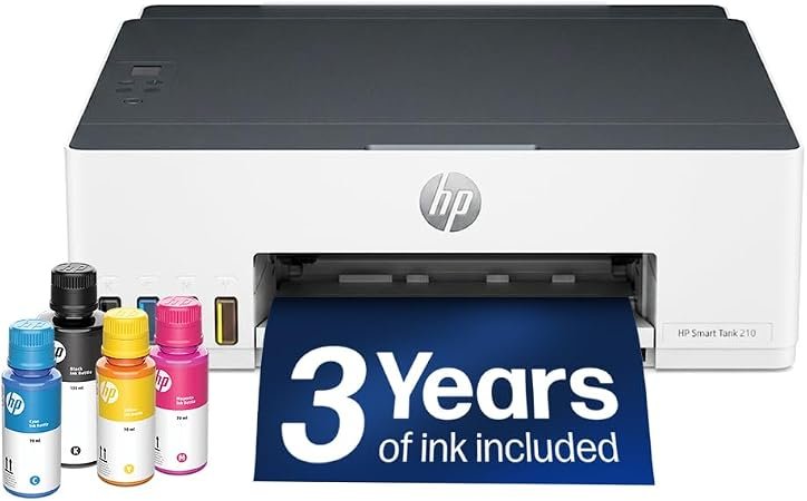 HP Smart Tank 210 Wireless Printer | Perfect for Everyday Home Use | Print only | Self-healing Wi-Fi | A4 | Smart buttons | Low on ink sensors | Refillable | Includes up to 3 Years of Ink
