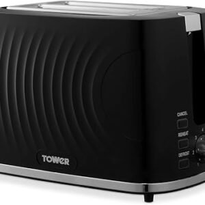 Tower Sonar 2-Slice Toaster with 7 Browning Levels, 900W, Black, T20090BLK