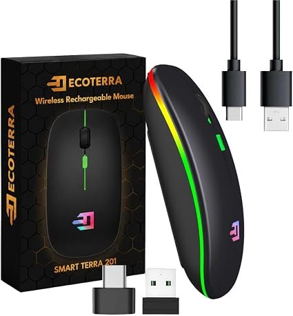ECOTERRA Wireless Rechargeable RGB Mouse, Matt Black
