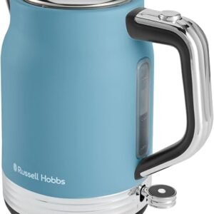 Russell Hobbs Kettle, Hanley Retro, Perfect Pour Spout, 360 Base, Electric Kettles, Stylish Matte Finish with Chrome Accents, Cord Storage, 1.7L Capacity, 3000W (Matte Blue)