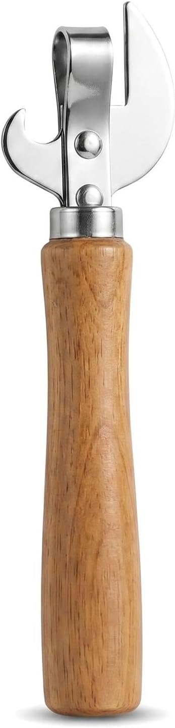 Manual Tin Opener, Heavy Duty Stainless Steel Can Opener with Ergonomic Wood Handle, Safe Side Cut Smooth Edge Tin Openers for Kitchen, Camping & Emergency Prep Tool