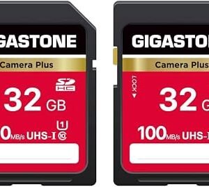 GIGASTONE 32GB SD Card 2-Pack, Camera Plus, UHS-I U1 Class 10 SDHC Memory Card Full HD Video for Digital Camera, with 2 mini case