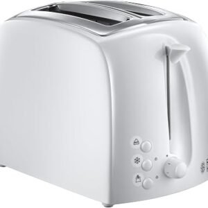 Russell Hobbs Textures 2 Slice Toaster (Extra Wide Slots, 6 Browning levels, Frozen, cancel & reheat function with indicator lights, Removable crumb tray, 850W, White matt & high gloss finish) 21640