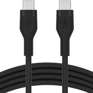 Belkin BoostCharge Flex silicone USB C charger cable, USB-IF certified USB type C to USB type C charging cable for iPhone 16, 15, Galaxy S24, S23, iPad, MacBook, Note, Pixel and more - 2m, black