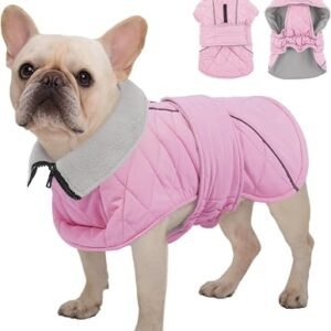 Kuoser Small Dog Winter Coat, Waterproof Warm Dogs Jacket with Zipper Harness Hole, Soft Fleece Turtleneck Pet Coat, Easy On Dog Clothes for Cold Weather, Pink S
