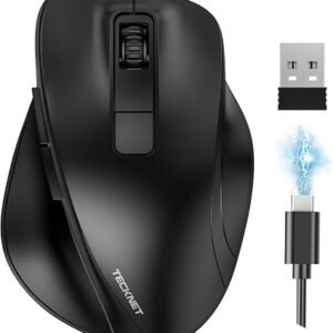 TECKNET Bluetooth Mouse (BT5.0/3.0 and 2.4G), Multi-Device Wireless Mouse, 4800 DPI Rechargeable Silent Mice, Computer Mouse with Thumb Rest, Ergonomic Wireless Mouse for Laptop/Mac/PC, Black