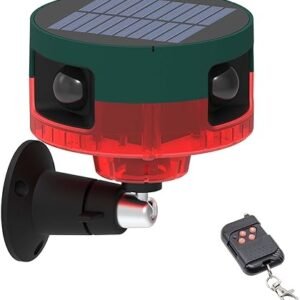 KEEDA Solar 129dB Sound & Strobe Light 360? Motion Sensor Alarm, Record Custom Message Siren Security Alert System for Farm Orchard Garden (Red)