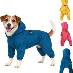 Dog Waterproof Coat with Hood Full Body Dogs Rain Coat with Legs Full Coverage Dog Waterproof Jacket Lightweight Breathable Raincoat for Small Medium Large Dogs