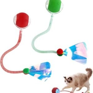 Interactive Cat Toy Ball 2 Pack, Rechargeable Motion Activated Cat Ball for Indoor Cats, Auto Moving Chew-Resistant Silicone with Bird Sound(Red + Green)