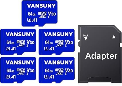 Vansuny 64GB Micro SD Card, 5 Pack MicroSDXC Memory Card with A1 Class10 U3 V30 Full HD Video Recording TF Card (5 Micro SD Cards + 1 SD Adapter)