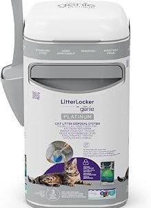 Litter Genie Platinum Cat Litter Disposal Bin. Odour Control. Durable Stainless Steel, White. Easy Use and Maintenance. 1 Refill 3 Months / 12 Easy Roll Bags and Scoop Included.
