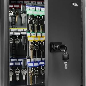 Uniclife 120 Position Key Cabinet with Combination & Key Lock Resettable Black Digital Security Storage Box Steel Key Organizer with Adjustable Racks Colorful Key Tag Labels and Hooks