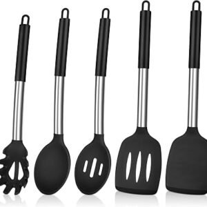 Herogo 5 Pieces Kitchen Utensils Set with Stainless Steel Handle - Black