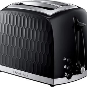 Russell Hobbs Honeycomb 2 Slice Toaster, Black, Textured High Gloss
