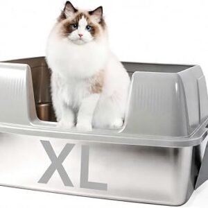 FURRYPAWS XL Stainless Steel Cat Litter Tray ?Grey?58 * 38 * 28cm,37L